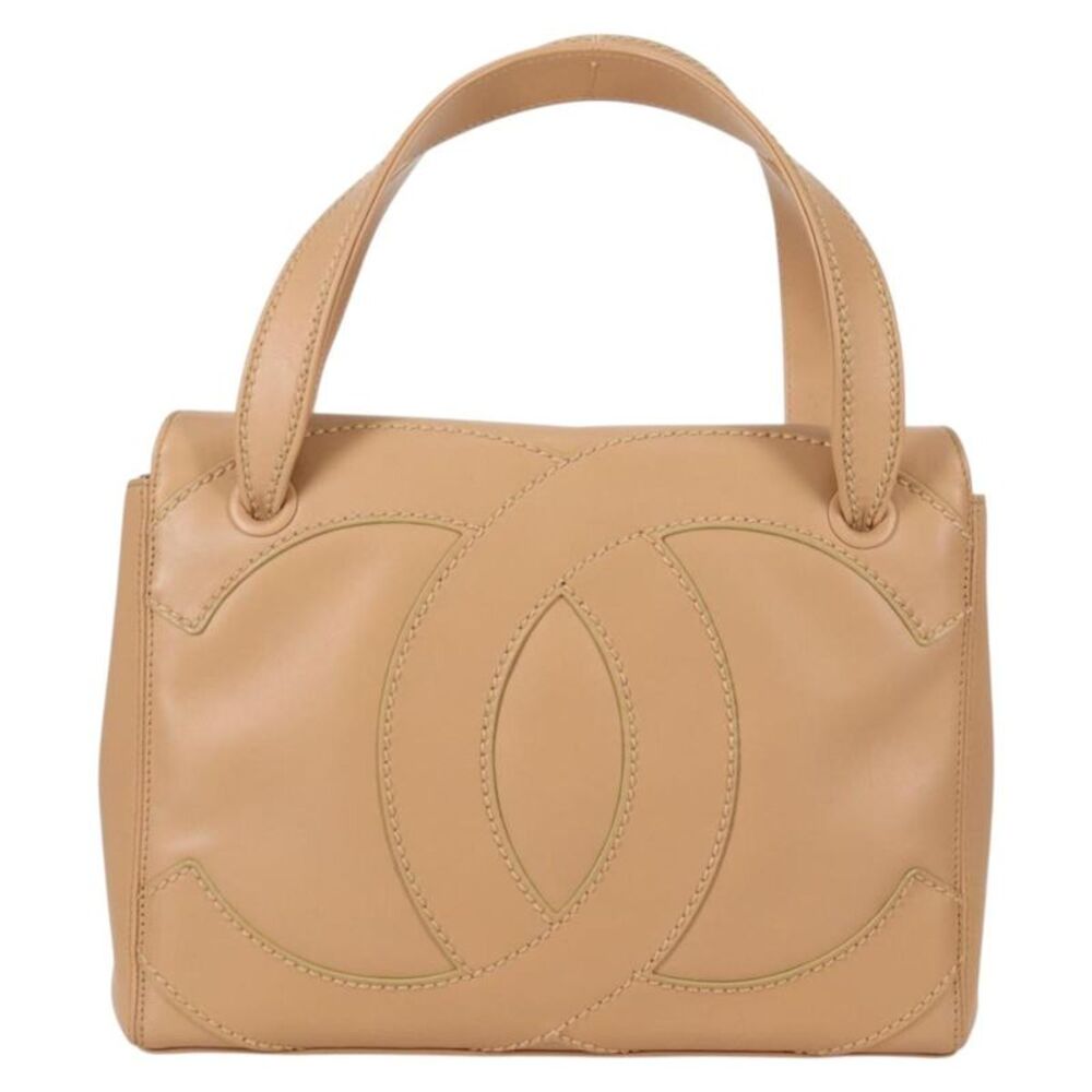 Chanel Cc Stitch Tote Lambskin Beige Leather Bag